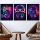 3pcs Abstract Neon Skeletons Glow Gold Rose Blue Wall Art Set Canvas Framed 40x60cm - High Quality Print 100% Australian Made Wall Canvas Ready to Hang