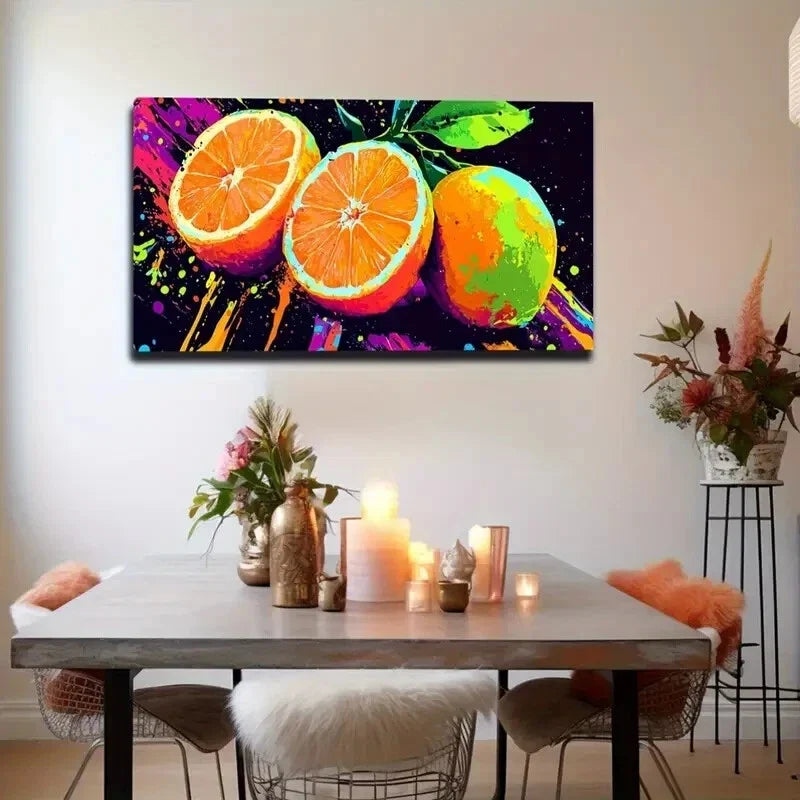 Vibrant Orange and Citrus Fruit Wall Art Canvas Office Home Room Framed 120x60cm