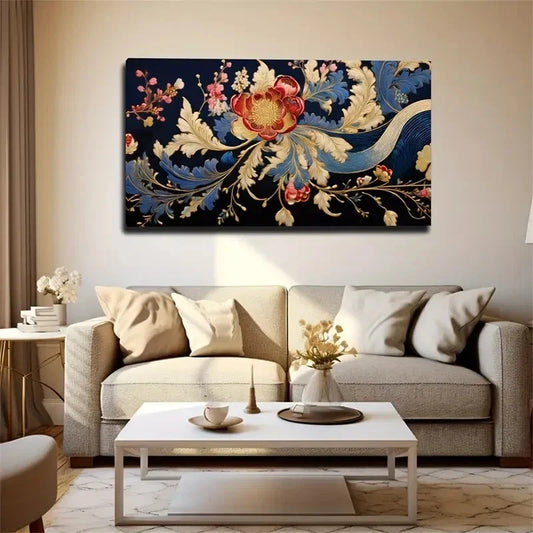 Majestic Petals Golden White Wall Art Canvas Office Home Room Framed 120x60cm