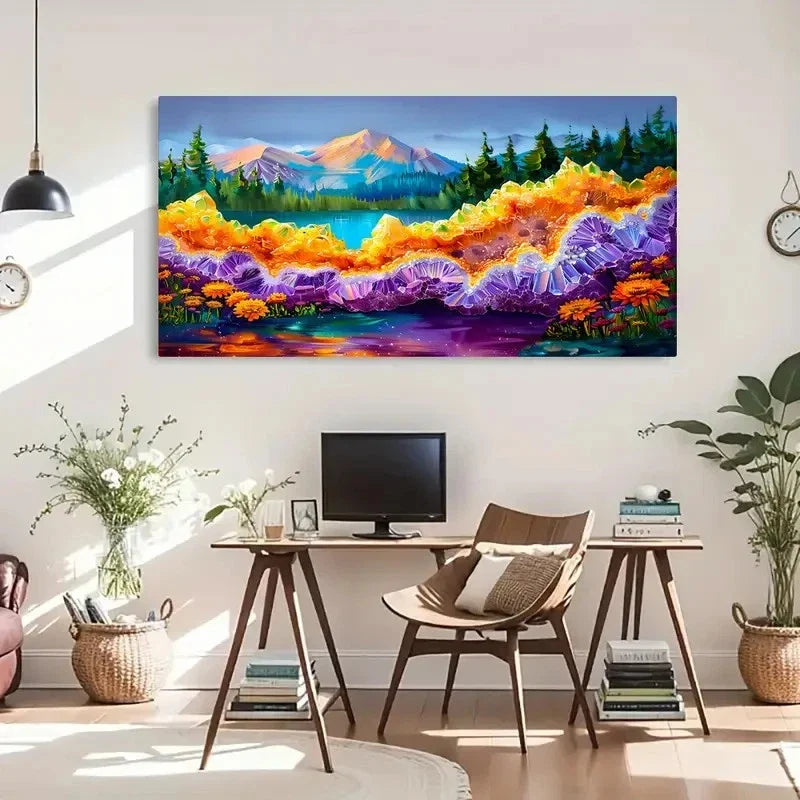 Snowy Mountain Lake & Fantasy Wall Art Canvas Office Home Room Framed 120x60cm