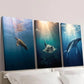 3pcs Turtle Devil Fish Blue Whale Illumination Wall Art Set Canvas Framed 40x60cm - High Quality Print 100% Australian Made Wall Canvas Ready to Hang