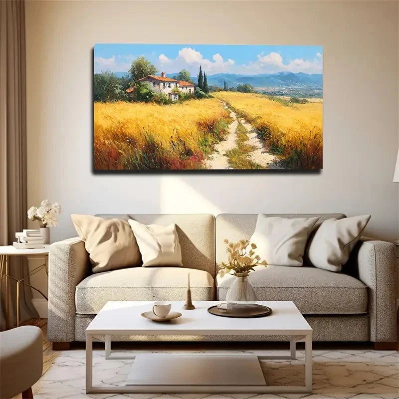 Realistic Golden Wheat Field Wall Art Canvas Office Home Room Framed 120x60cm