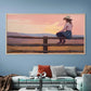 Western Cowboy Girl on Fence Wall Art Canvas Office Home Room Framed 120x60cm