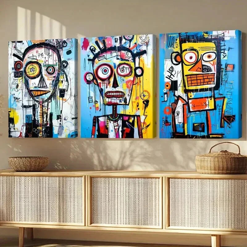3pcs Abstract Human Face Graffiti Decor Wall Art Set Canvas Framed 40x60cm - High Quality Print 100% Australian Made Wall Canvas Ready to Hang
