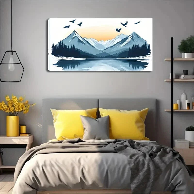 Minimalist Abstract Fcorest Lake Wall Art Canvas Office Home Room Framed 120x60cm