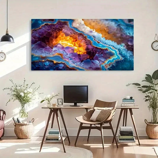 Stunning Crystal Stone Purple Wall Art Canvas Office Home Room Framed 120x60cm