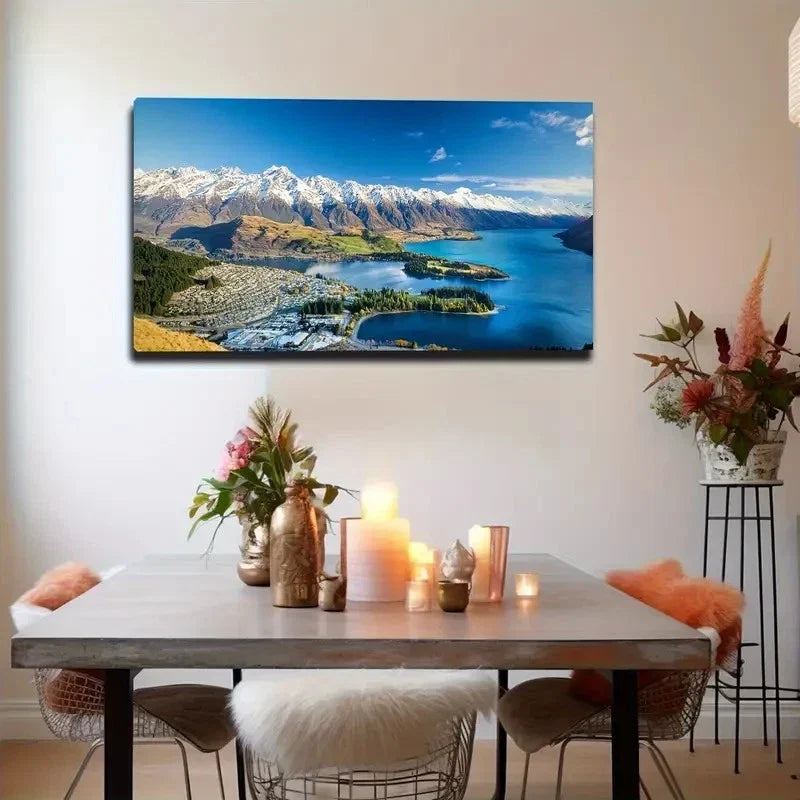 Serene Mountain Lake Wall Art Canvas Office Home Room Framed 80x45cm