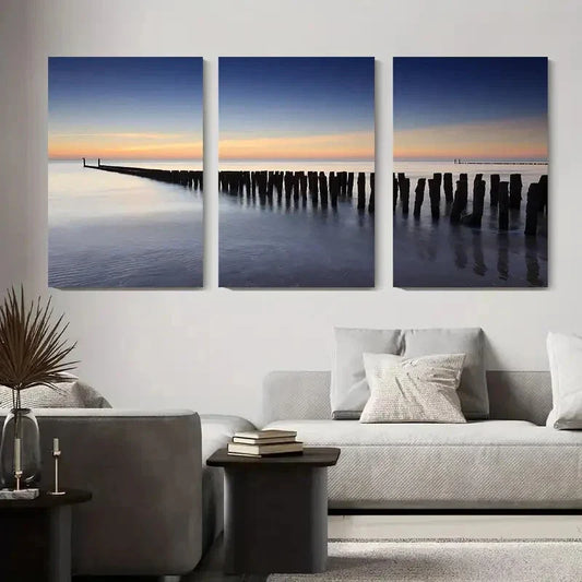 3pcs Coastal Ocean Landscape, Serene Seaside Metal Print Ready to Hang Art