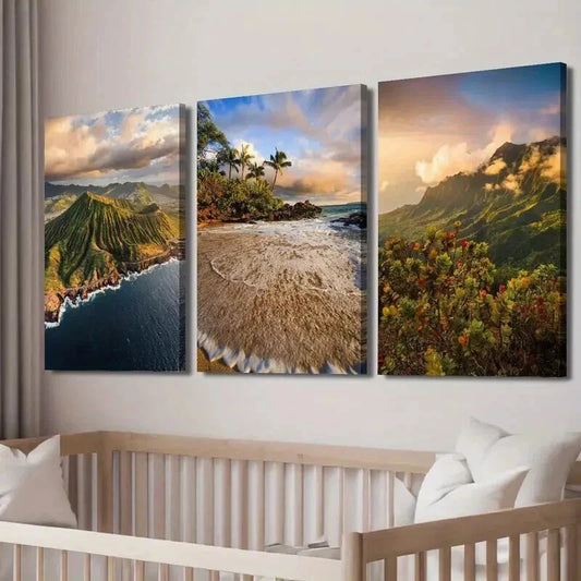 3pcs Hawaii Maui Beaches Oahu And Kauai Wall Art Set Canvas Framed 40x60cm - High Quality Print 100% Australian Made Wall Canvas Ready to Hang