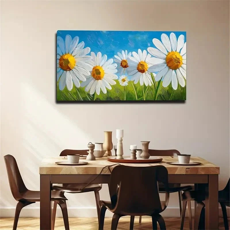 Chrysanthemum White Petals Wall Art Canvas Office Home Room Framed 80x45cm