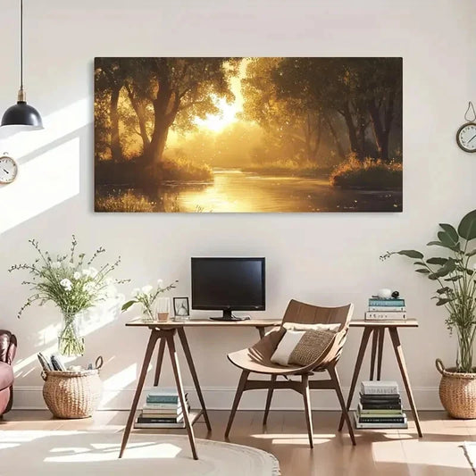 Golden Light Reflection Décor Wall Art Canvas Office Home Room Framed 120x60cm