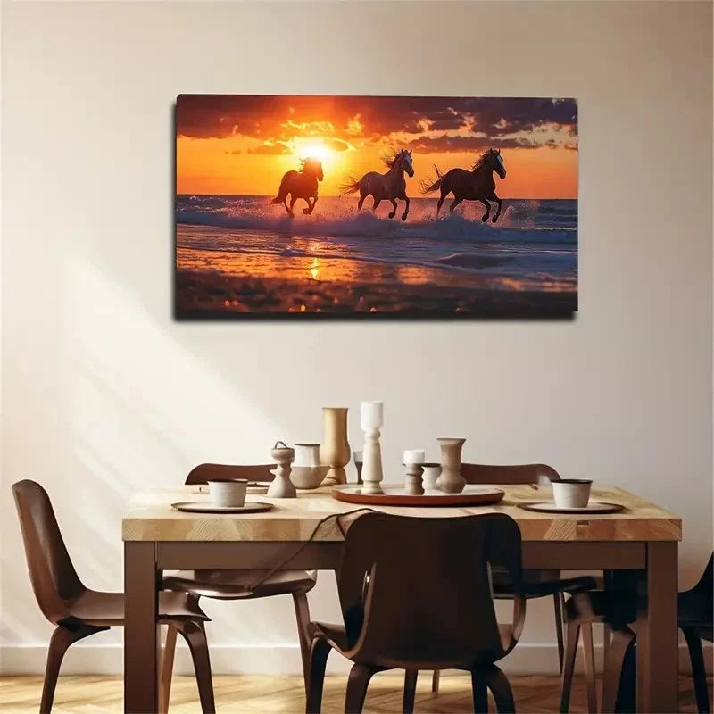 Three Galloping Horses Wall Art canvas office home room framed 120x60cm