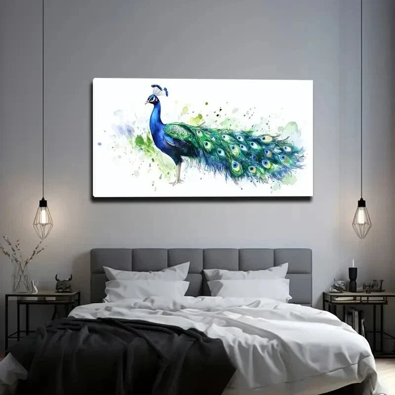 Peacock Nordic Style Décor Wall Art Canvas Office Home Room Framed 120x60cm