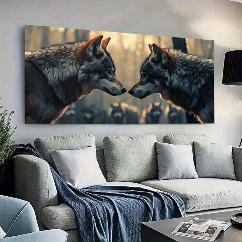 Two Wolf Leaders Wall Art wall canvas office home room framed 120x60cm