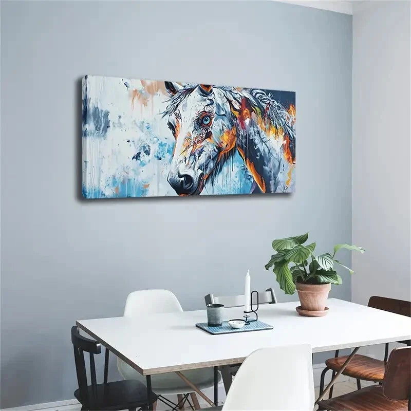 Abstract Horse Head Orange Wall Art Canvas Office Home Room Framed 120x60cm