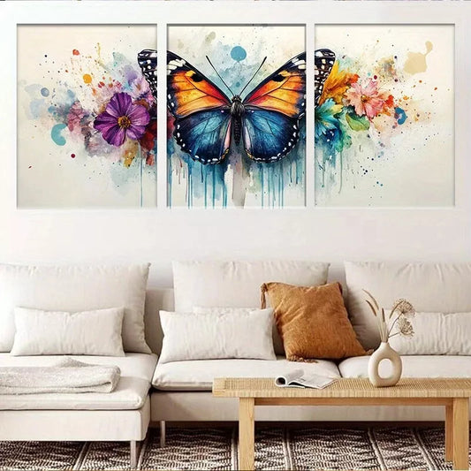 3pcs Vibrant Abstract Watercolor Butterfly  Wall Art Set Canvas Framed 40x60cm - High Quality Print 100% Australian Made Wall Canvas Ready to Hang