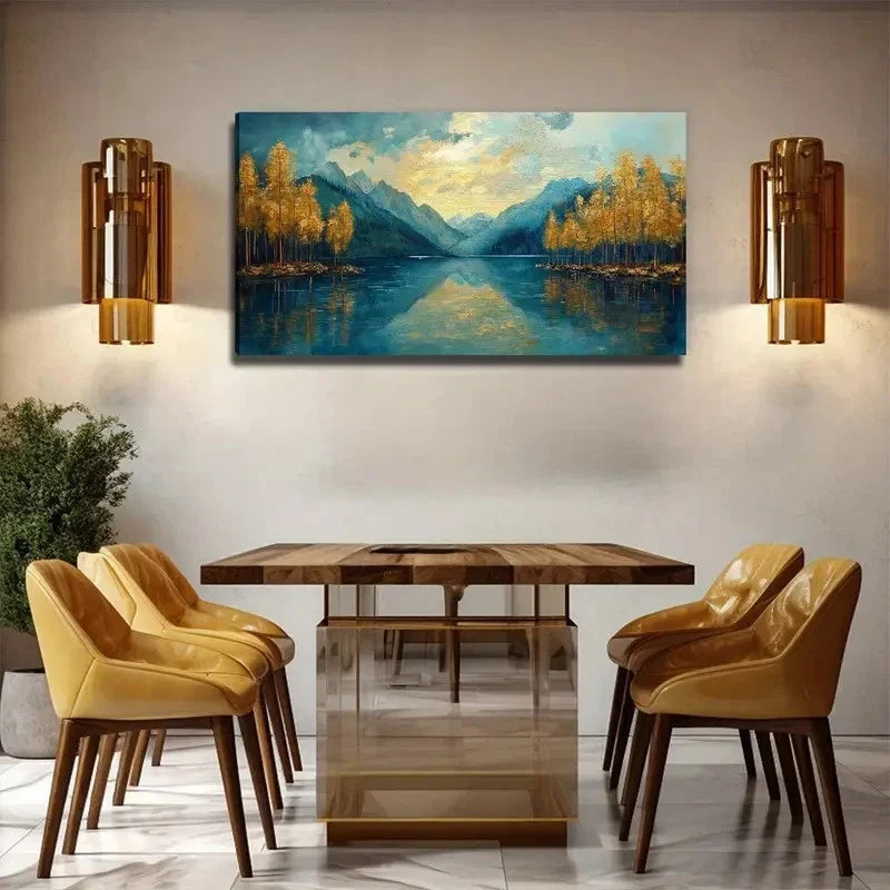 Modern Minimalist Lake Mountain Wall Art Canvas Office Home Room Framed 80x45cm