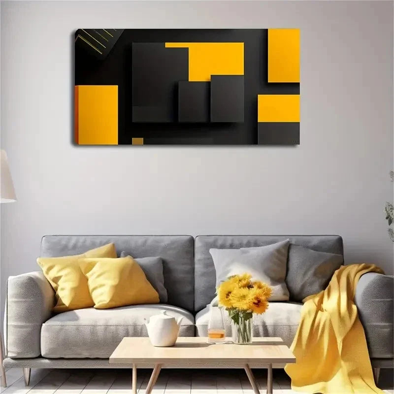 Yellow & Gray Rectangles Wall Art Canvas Office Home Room Framed 120x60cm