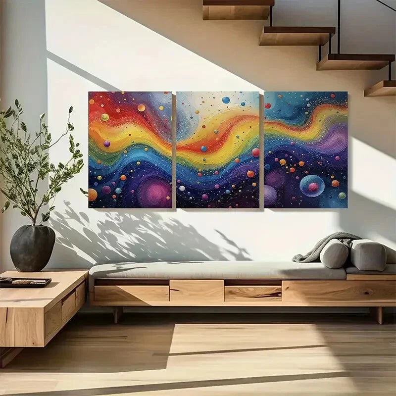 3pcs Featuring Vibrant Galaxy Abstract Metal Print Ready to Hang Art