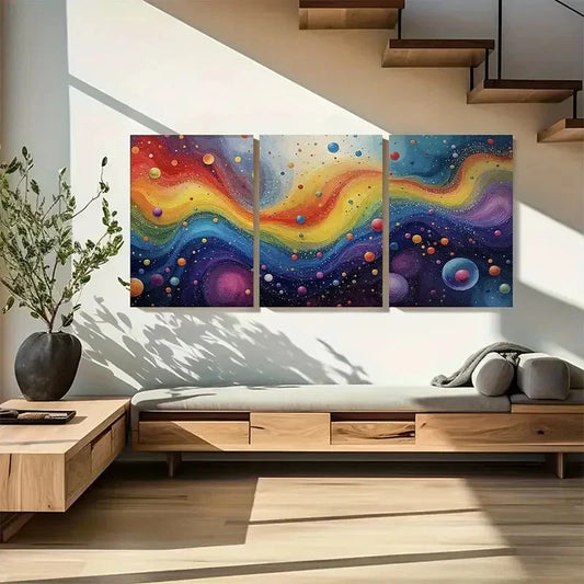 3pcs Featuring Vibrant Galaxy Abstract Metal Print Ready to Hang Art