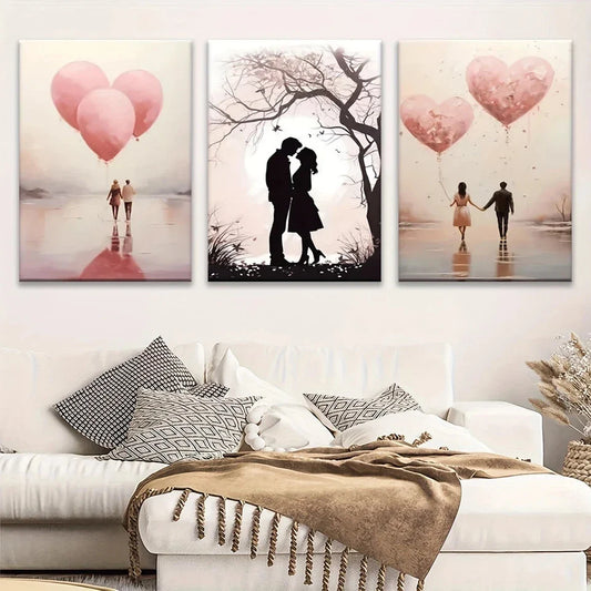 3pcs Modern Love and Balloons Metal Print Ready to Hang Art