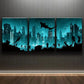 3pcs A City Submerged in the Ocean Blue Dark Wall Art Set Canvas Framed 40x60cm - High Quality Print 100% Australian Made Wall Canvas Ready to Hang
