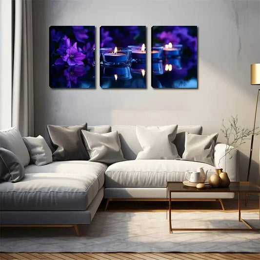 3pcs Realistic Yellow Candles Light Perfect Wall Art Set Canvas Framed 40x60cm - High Quality Print 100% Australian Made Wall Canvas Ready to Hang