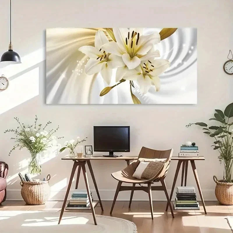 Spring & Winter Floral Lilies Wall Art Canvas Office Home Room Framed 120x60cm