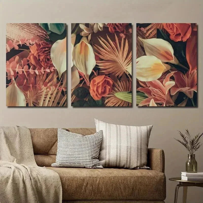 3pcs Colorful Botanical Palm Tree Floral Wall Art Set Canvas Framed 40x60cm - High Quality Print 100% Australian Made Wall Canvas Ready to Hang