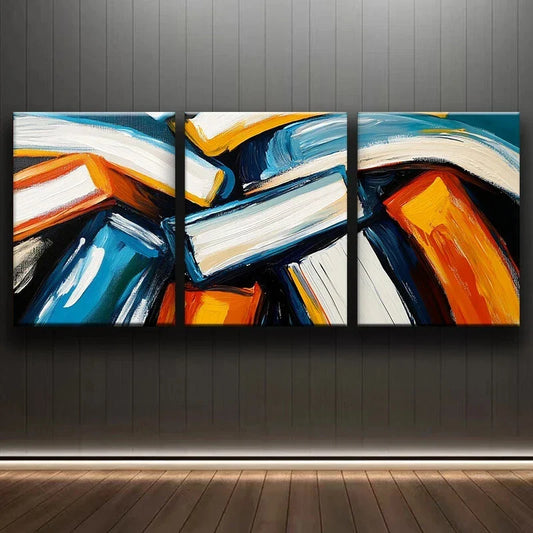 3pcs Abstract Painting Blocks Blue White Gold Metal Print Ready to Hang Art