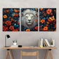 3pcs Majestic Lion Vibrant Floral & Butterfly Metal Print Ready to Hang Art