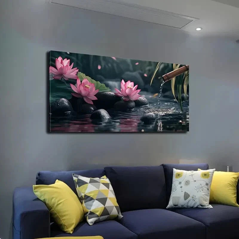 Bamboo Slowly Flowing Stcream Wall Art Canvas Office Home Room Framed 120x60cm