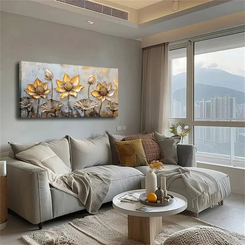 Depicting Many Metallic Lotus Wall Art Canvas Office Home Room Framed 120x60cm