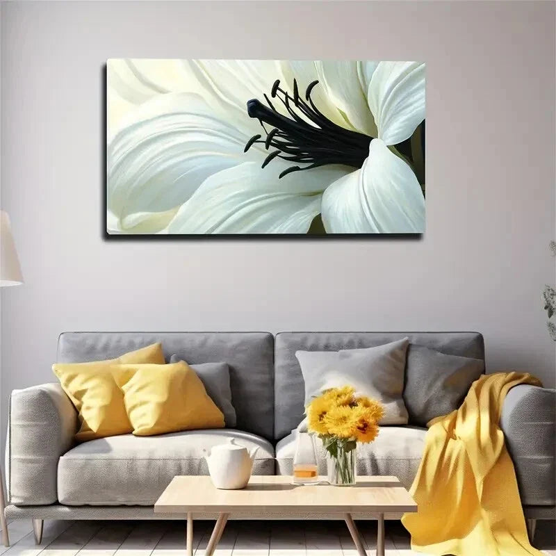 White Petals Of Lilies Have Wall Art Canvas Office Home Room Framed 120x60cm.
