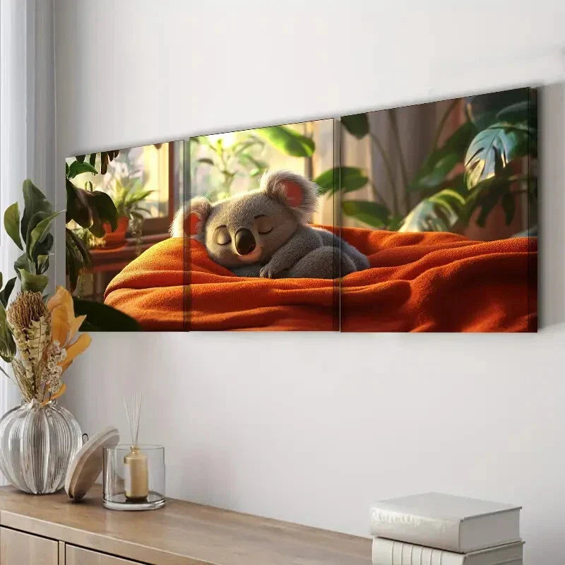 3pcs Cute Koala Adorable Nature Leaf Perfect Wall Art Set Canvas Framed 40x60cm - High Quality Print 100% Australian Made Wall Canvas Ready to Hang