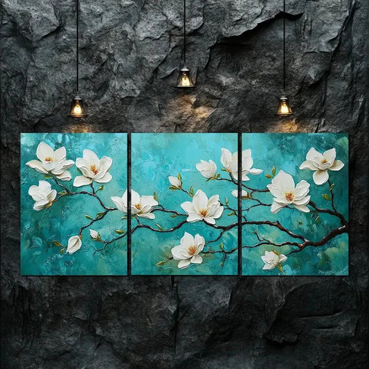 3pcs Floral Flowers Beauty Blue Nature Perfect Wall Art Set Canvas Framed 40x60cm - High Quality Print 100% Australian Made Wall Canvas Ready to Hang