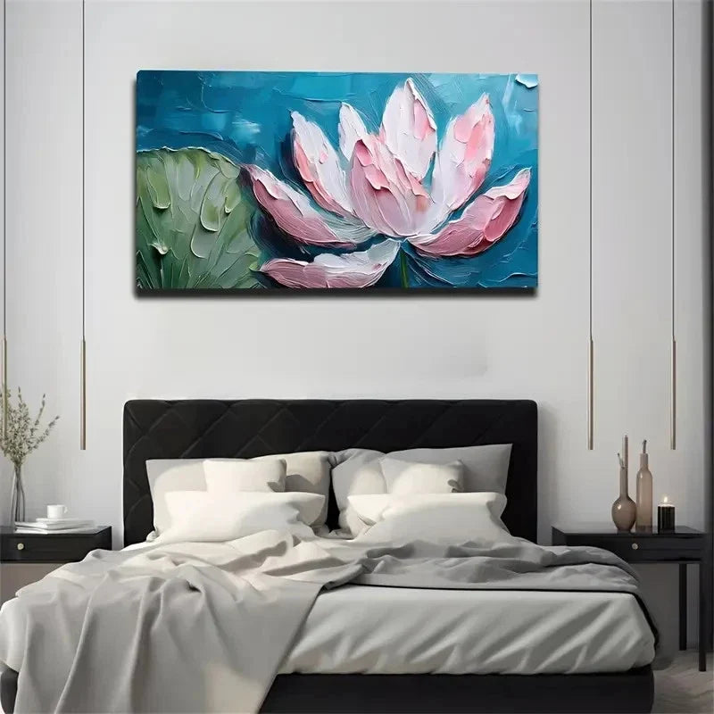 Lotus Pigment Acrylic Wall Art Canvas Office Home Room Framed 80x45cm