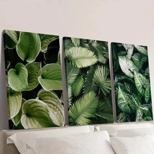 3pcs Tropical Lush Green Plant Decor Wall Art Set Canvas Framed 40x60cm - High Quality Print 100% Australian Made Wall Canvas Ready to Hang