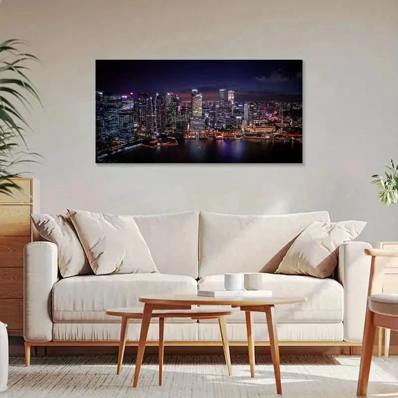 City Night Scene Night View Wall Art Canvas Office Home Room Framed 80x45cm