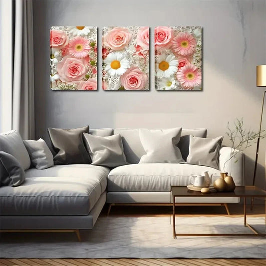3pcs Beautiful Pink And White Flowers Fresh Wall Art Set Canvas Framed 40x60cm - High Quality Print 100% Australian Made Wall Canvas Ready to Hang