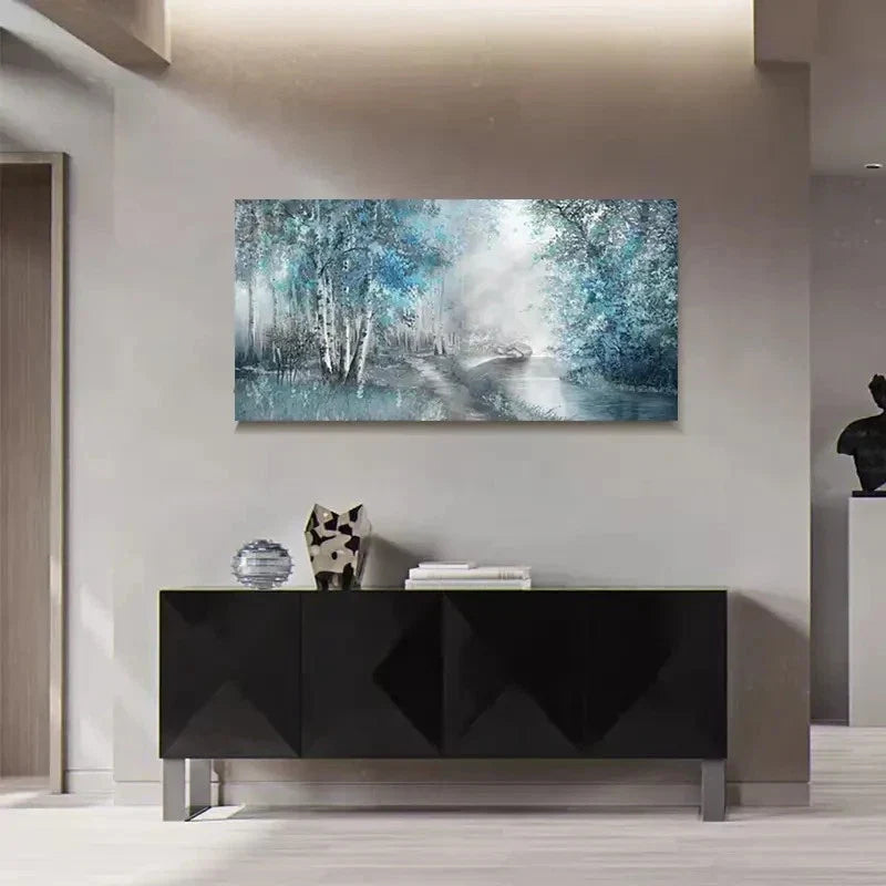 Abstract Blue & White Landscape Wall Art Canvas Office Home Room Framed 120x60cm