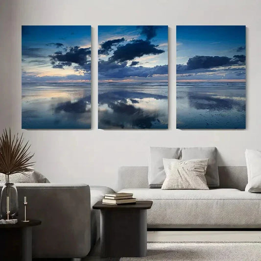 3pcs Serene Seaside Landscape, Beautiful Sunset Metal Print Ready to Hang Art