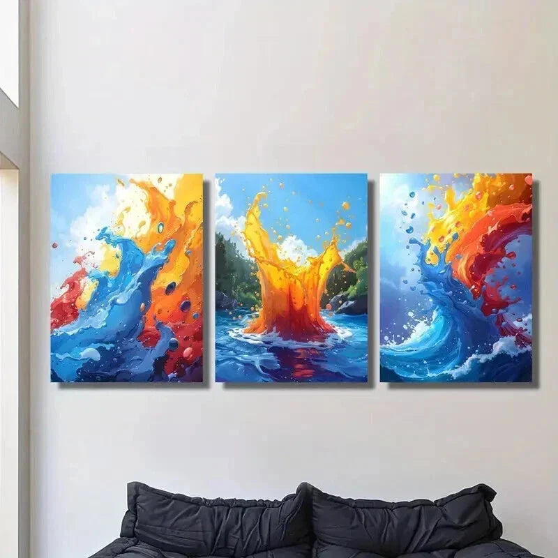 3pcs Vibrant Abstract Paint Style Ocean Wave Wall Art Set Canvas Framed 40x60cm - High Quality Print 100% Australian Made Wall Canvas Ready to Hang