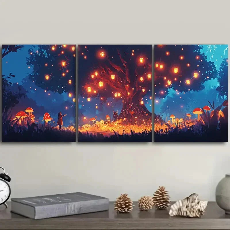 3pcs Lanterns On The Old Tree Decoration Wonder Wall Art Set Canvas Framed 40x60cm - High Quality Print 100% Australian Made Wall Canvas Ready to Hang