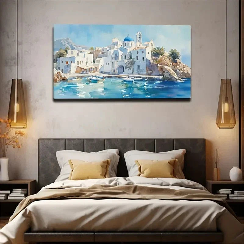 Santorini Island Scenery Wall Art Canvas Office Home Room Framed 120x60cm