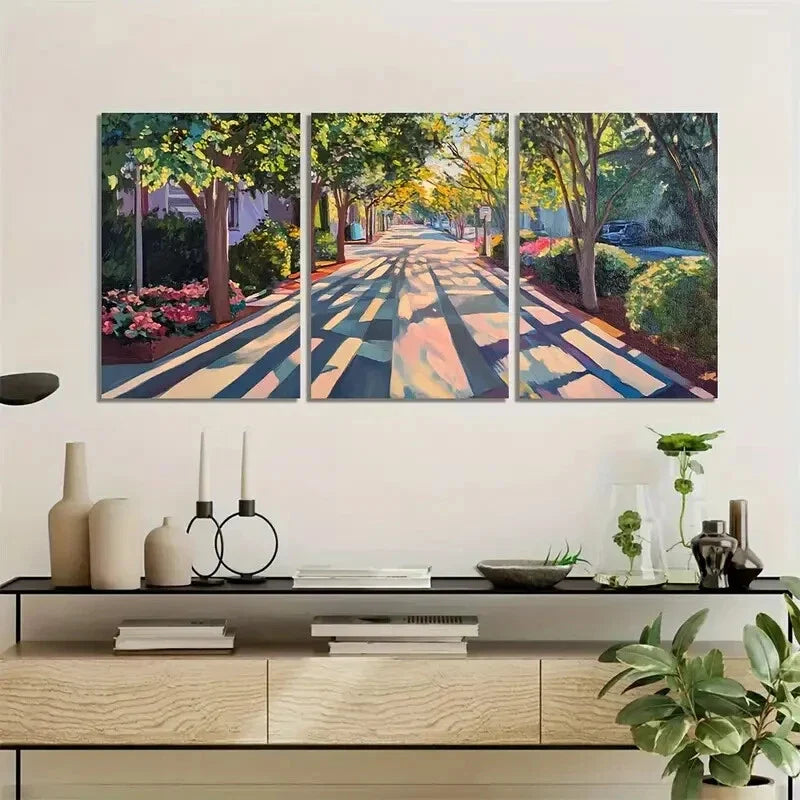 3pcs Dancing Shadows on Sunlit Paths Wall Art Set Canvas Framed 40x60cm - High Quality Print 100% Australian Made Wall Canvas Ready to Hang