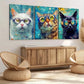 3pcs Cat Swimming White Orange & Black Cats Wall Art Set Canvas Framed 40x60cm - High Quality Print 100% Australian Made Wall Canvas Ready to Hang