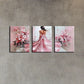 3pcs Pink Dress Woman Modern Flowers Metal Print Ready to Hang Art