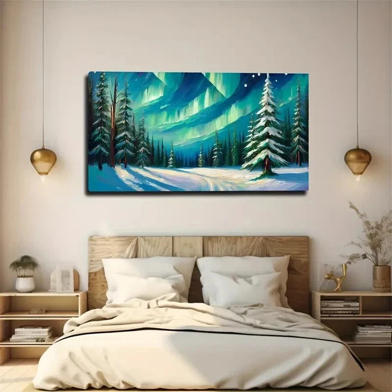 Northern Lights Over Iceland Wall Art Canvas Office Home Room Framed 80x45cm