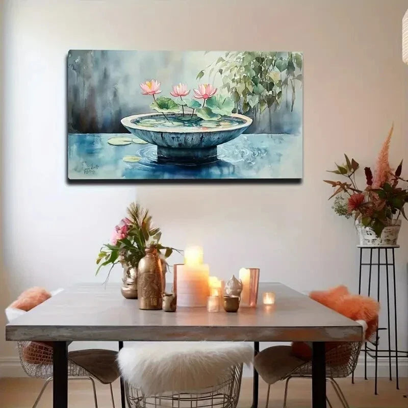Pink for Lotus Blooms Serene Wall Art Canvas Office Home Room Framed 80x45cm